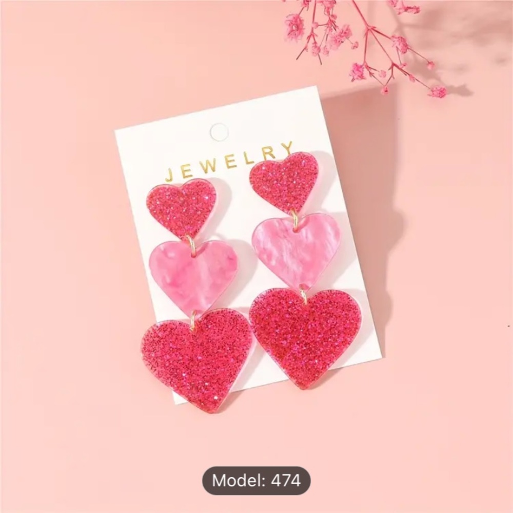 Mother’s Day triple heart pink tones acrylic drop earrings for women NWT